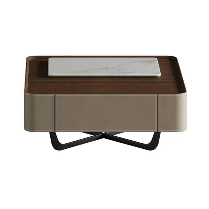 *Light-luxury Designer Coffee Table, Minimalist square Lift-top Style with Premium Saddle Leather Finish.