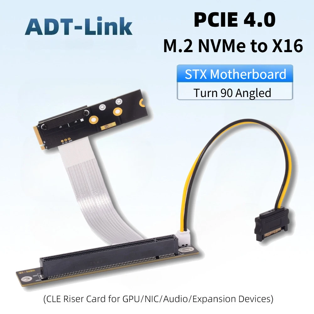 ADT For M.2 NGFF NVMe Key M to PCIE x16 STX Motherboard Graphics Card GPU Extension Cable PCIe 4.0 x4 w SATA Power Adapter Cable