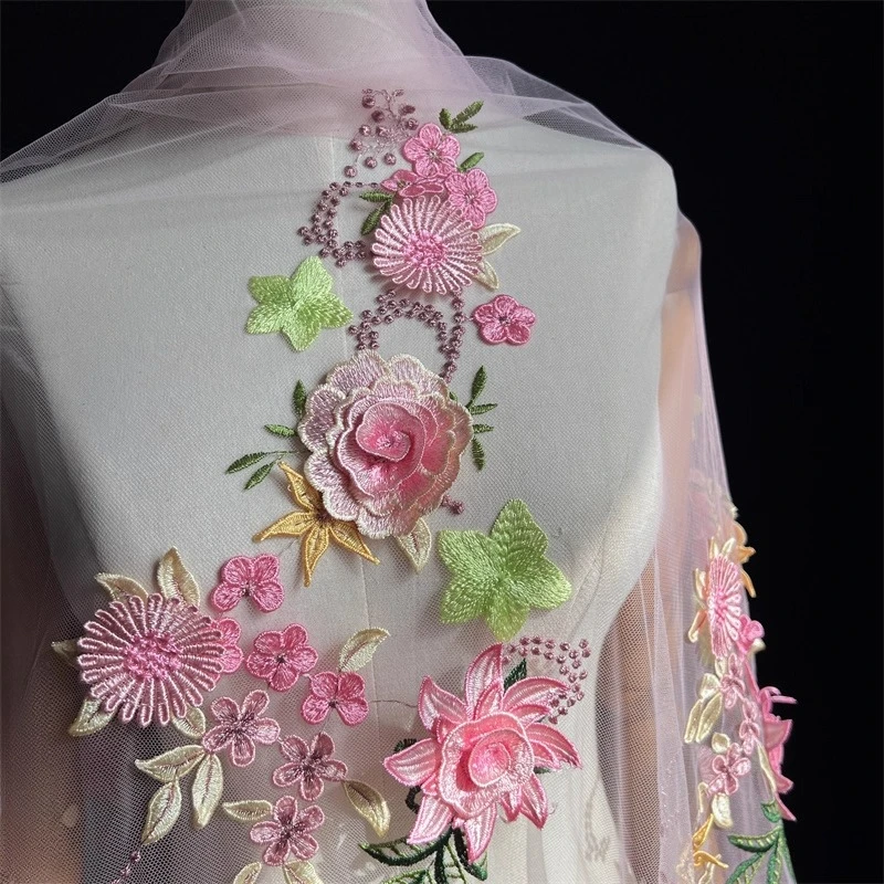 Hoge kwaliteit kleurrijke bloem mesh geborduurde kant stof handgemaakte jurk toast wieden jurk achtergrond decoratie accessoires