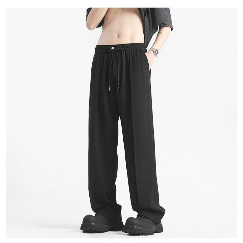 

Summer Thin Premium Feeling Ice Silk Pants Men's Loose Wide Leg Straight Hundred Casual Western Pants Button Drawstring