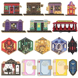 Colorful Magic School Enamel Brooch Cartoon Anime Street Light Phone Booth Magic Ball House Badge Punk Architecture Laple Pins