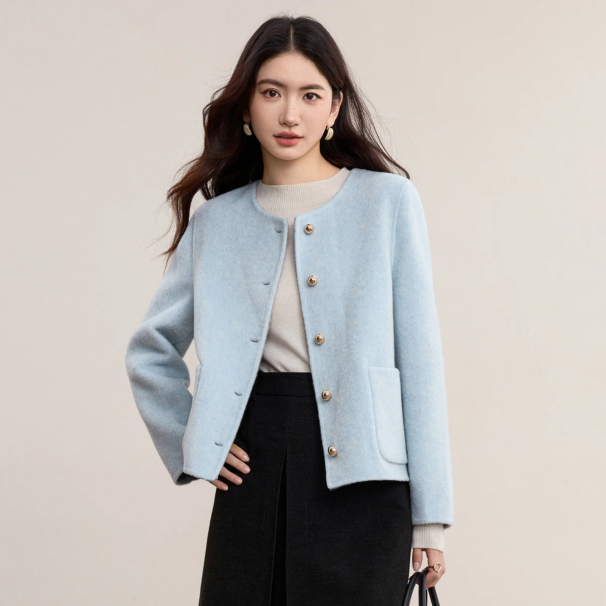 

SENTUBILA зимнее женское шерстяное пальто, осень 2022, однобортные прямые женские куртки с круглым вырезом, женская одежда W54OG2433