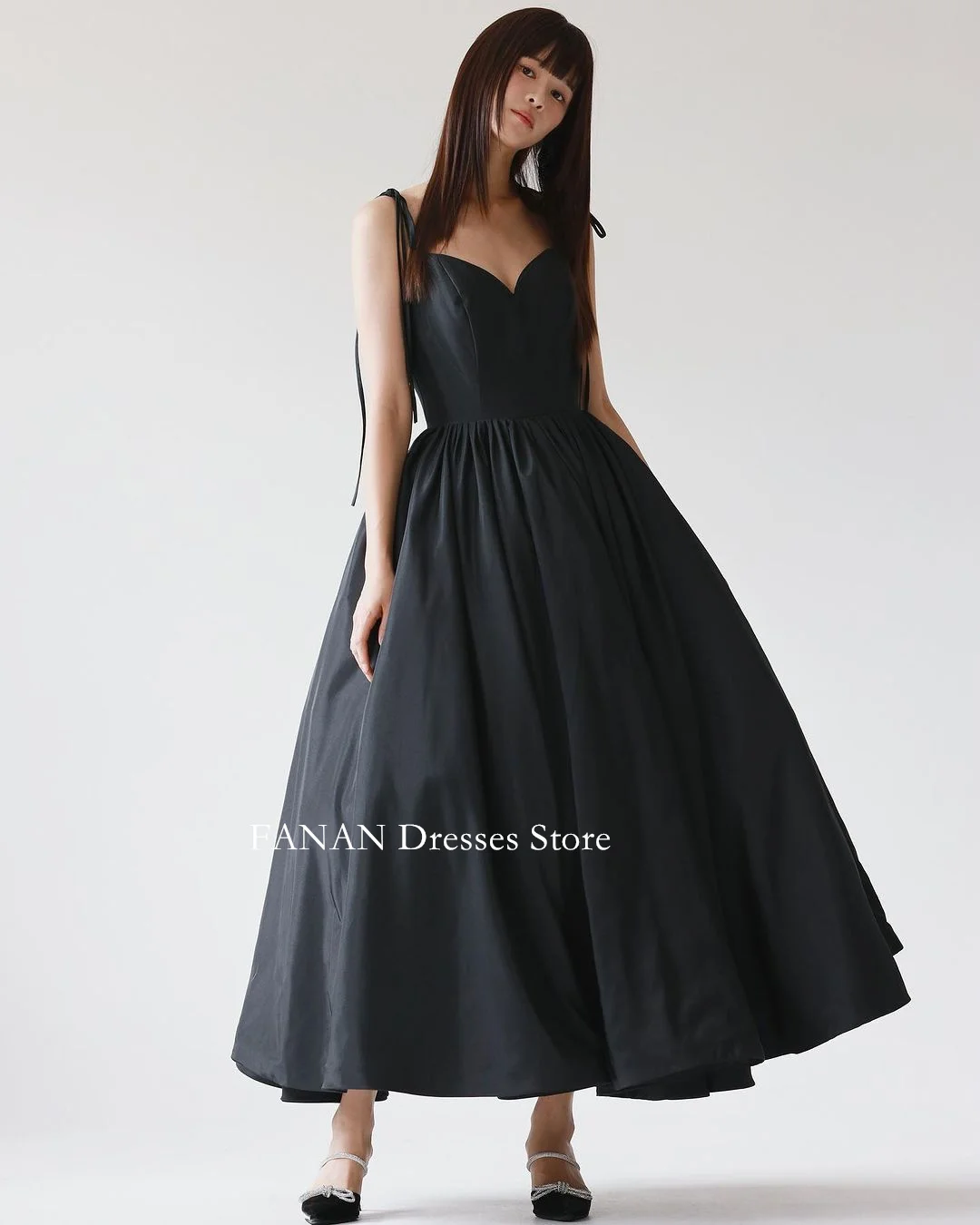 

FANAN Sweetheart Evening Party Dresses Taffeta Black Korea Elegant T-Length Wedding Women Gowns Event Prom Gowns Customized