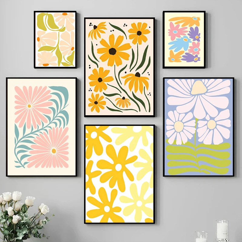 1PC frameless decorative art print,Cartoon Abstract Geometric Extrusion Deformation Flower Pattern Poster Canvas Paint Prints Ar