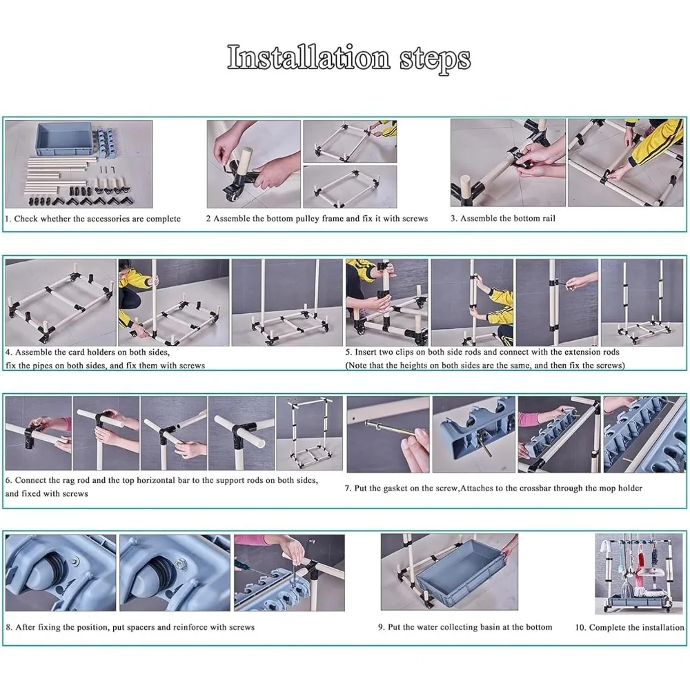Porta scopa da pavimento per riporre gli strumenti di pulizia in varie impostazioni