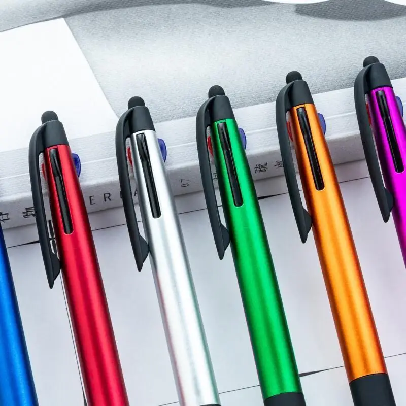 3-in-1 3-Color Touch Screen Stylus Ballpoint Pen Multicolor Retractable Writing Pen for School Office Business Students Statione