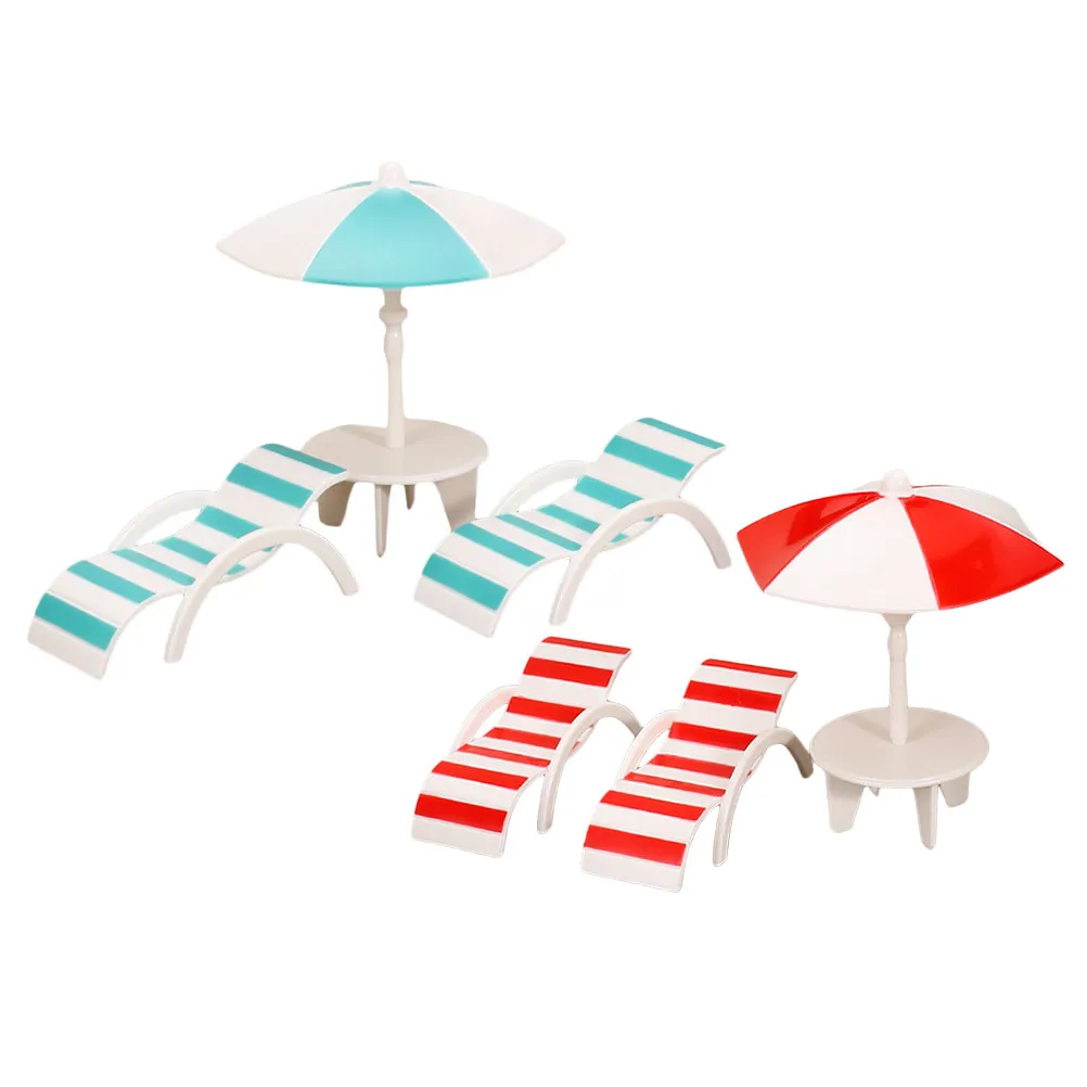 

2Sets Miniature Beach Chairs with Sun Umbrella Realistic Seaside Style Dollhouse Decoration Miniature Outdoor Beach Accessories