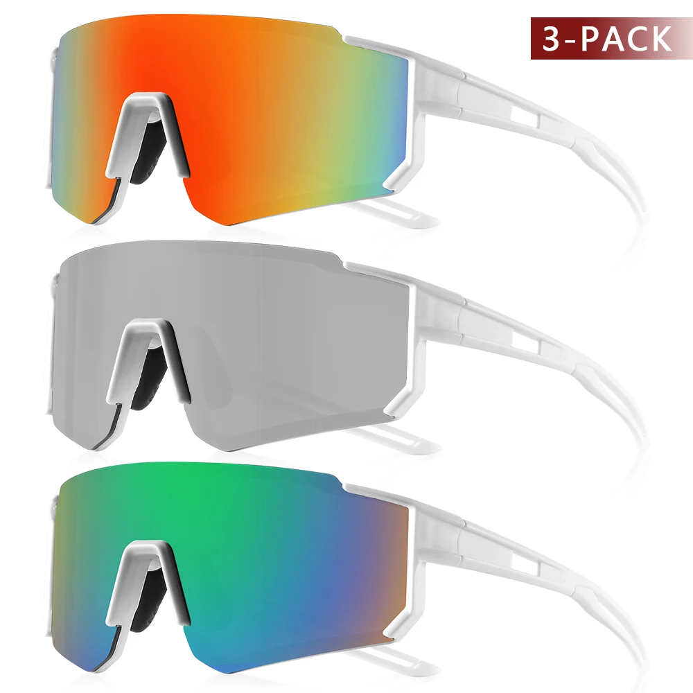 CRIXALIS 3Pcs Ultra Large Framework Spots Sunglssses For Men White Frame Cycling Skiing & Snowboarding Women Sunglasses UV400