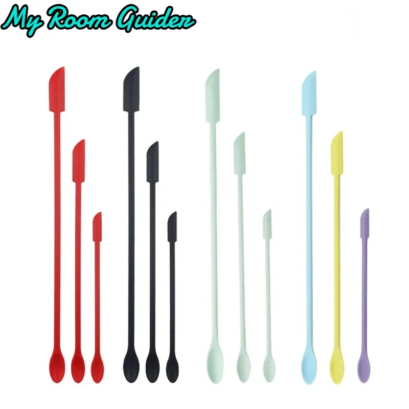 3pcs/1pc Mini Long Handle Silicone Spatula Dual-Ended Scraper Spoon Kitchen Accessories for Jam Seasoning