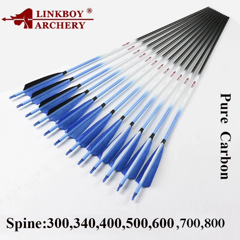 Linkboy tir à l'arc flèches en carbone SP800 ID6.2mm 32 ''arc classique composé de plumes de dinde chasse et tir 12 pièces
