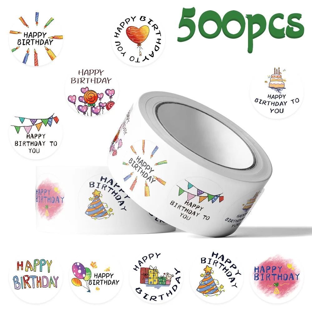 500 Stück Crayon Happy Birthday Roll Aufkleber Aufkleber für Laptop Scrapbook Gepäck Gitarre Helm DIY Graffiti ästhetische Aufkleber