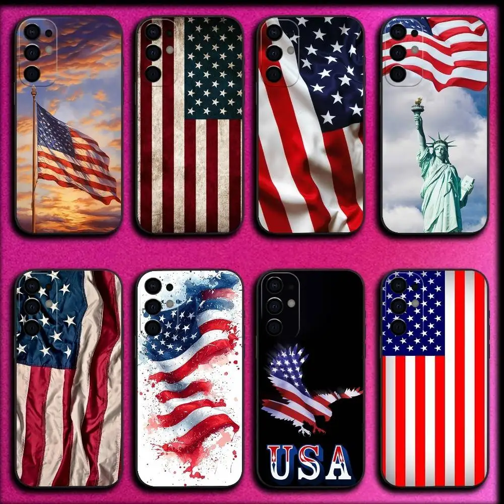 

America USA Flag Phone Case For Samsung S25,S24,S21,S22,S23,S30,Ultra,S20,Plus,Fe,Lite,5G Black Cover