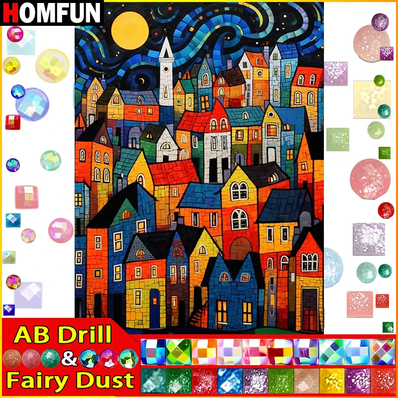HOMFUN Fairy Dust AB Diamond Painting Full Square/Round Diamond 