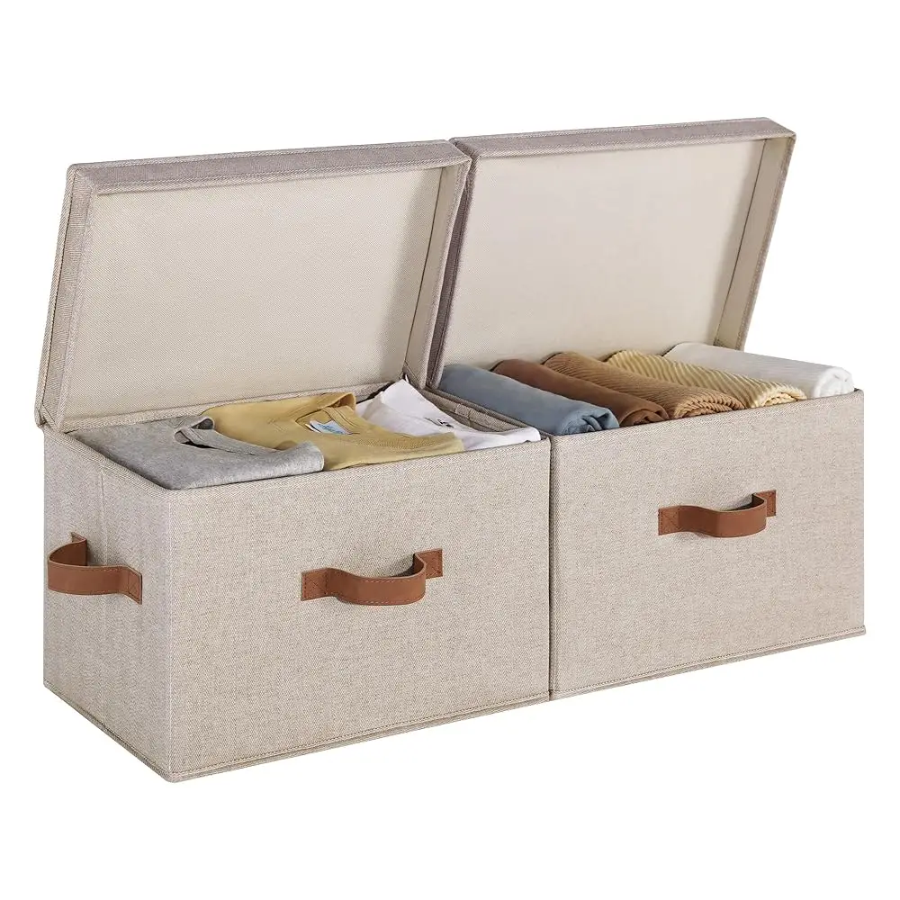 

Тканевые корзины для хранения с крышкой, декоративные коробки для хранения на полках, штабелируемые органайзеры для шкафа с ручками, большие, G