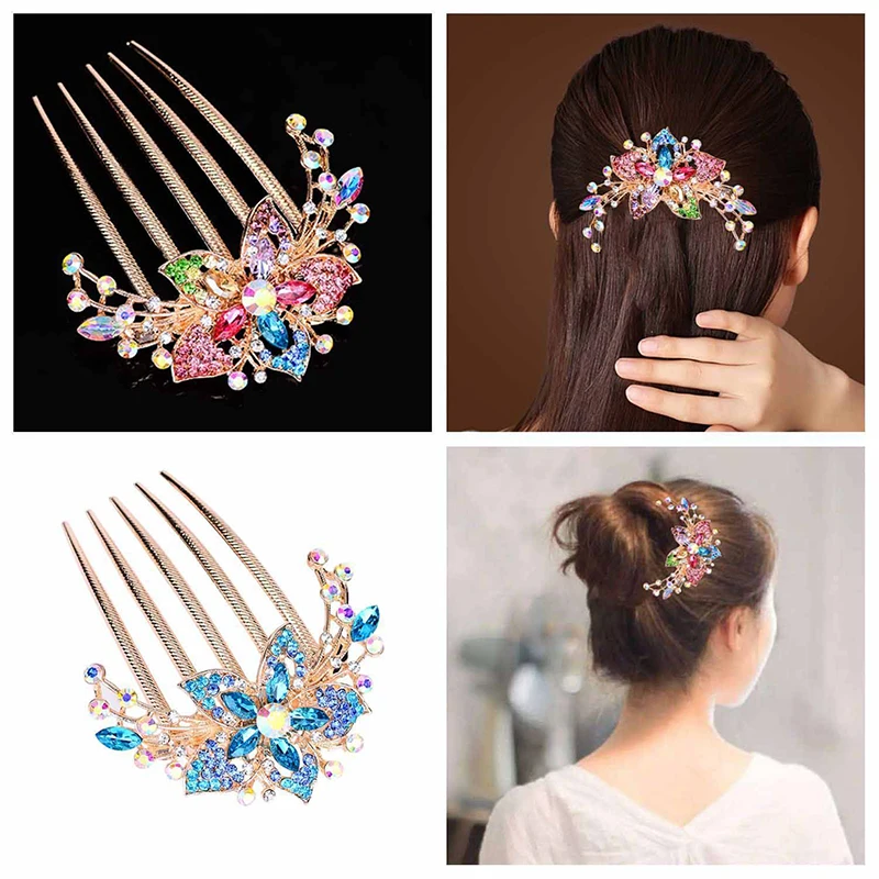 

Crystal Flower Hairclips Fashion Hair Maker Bun Hair Combs Hairpins For Women Bridal Rhinestone Hair Combs Hair Accessories