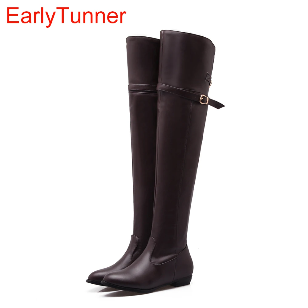 New Winter Women Over the Knee Thigh High Boots Sweet Black Brown Ladies Shoes A181H Plus Big Size 45 10 11 Warm Fur