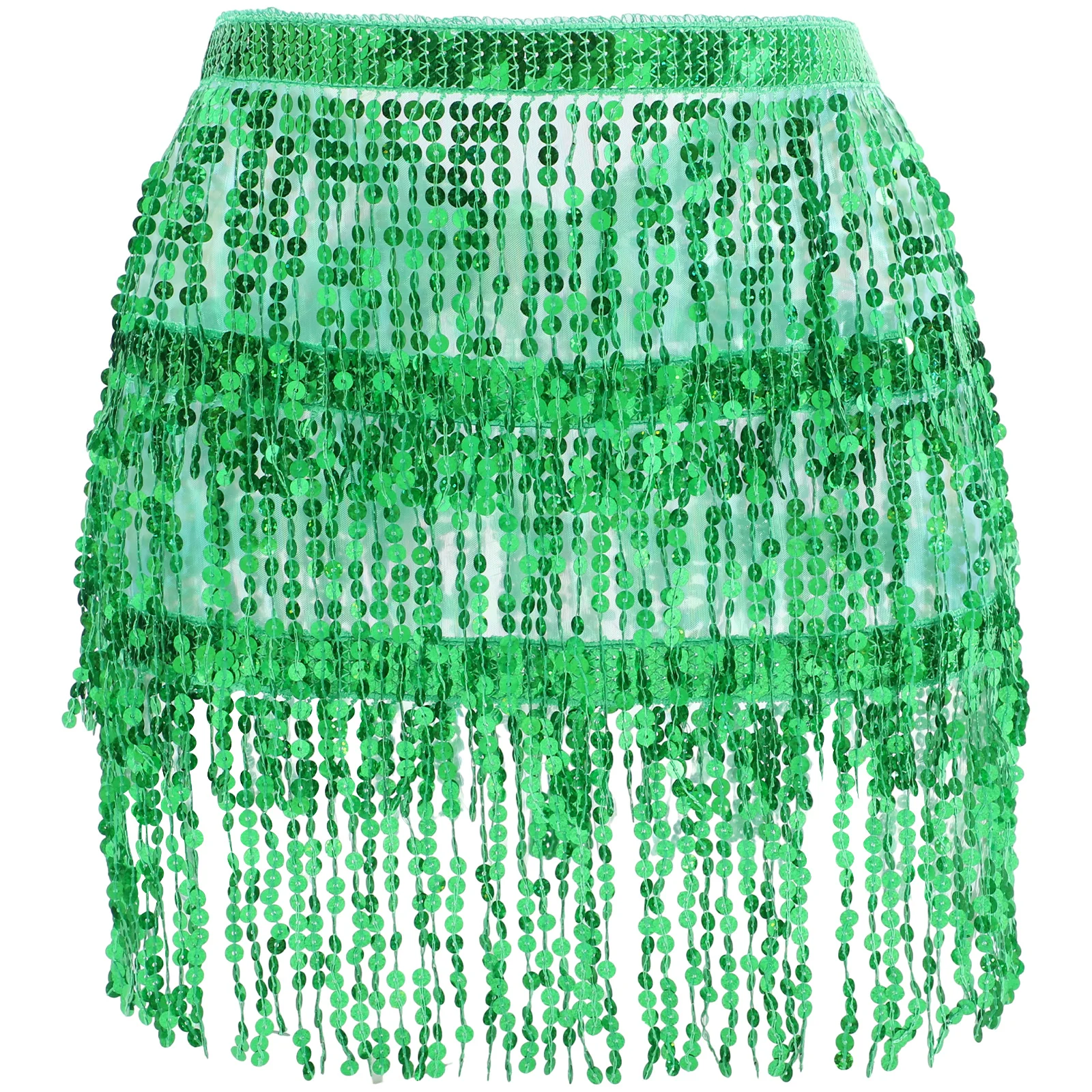 حزام رقص شرقي أنيق مزين بالشراشيب والترتر، تنورة رقص، إكسسوار زي راقصة البطن للنساء