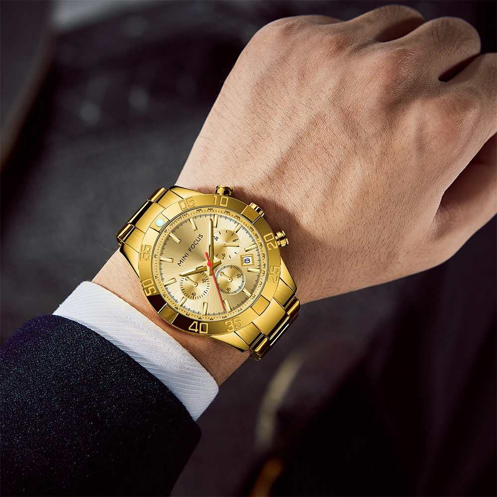 MINI FOCUS Luxury Men's Watch Stainless Steel Waterproof Fashion Quartz Wristwatches 0416G