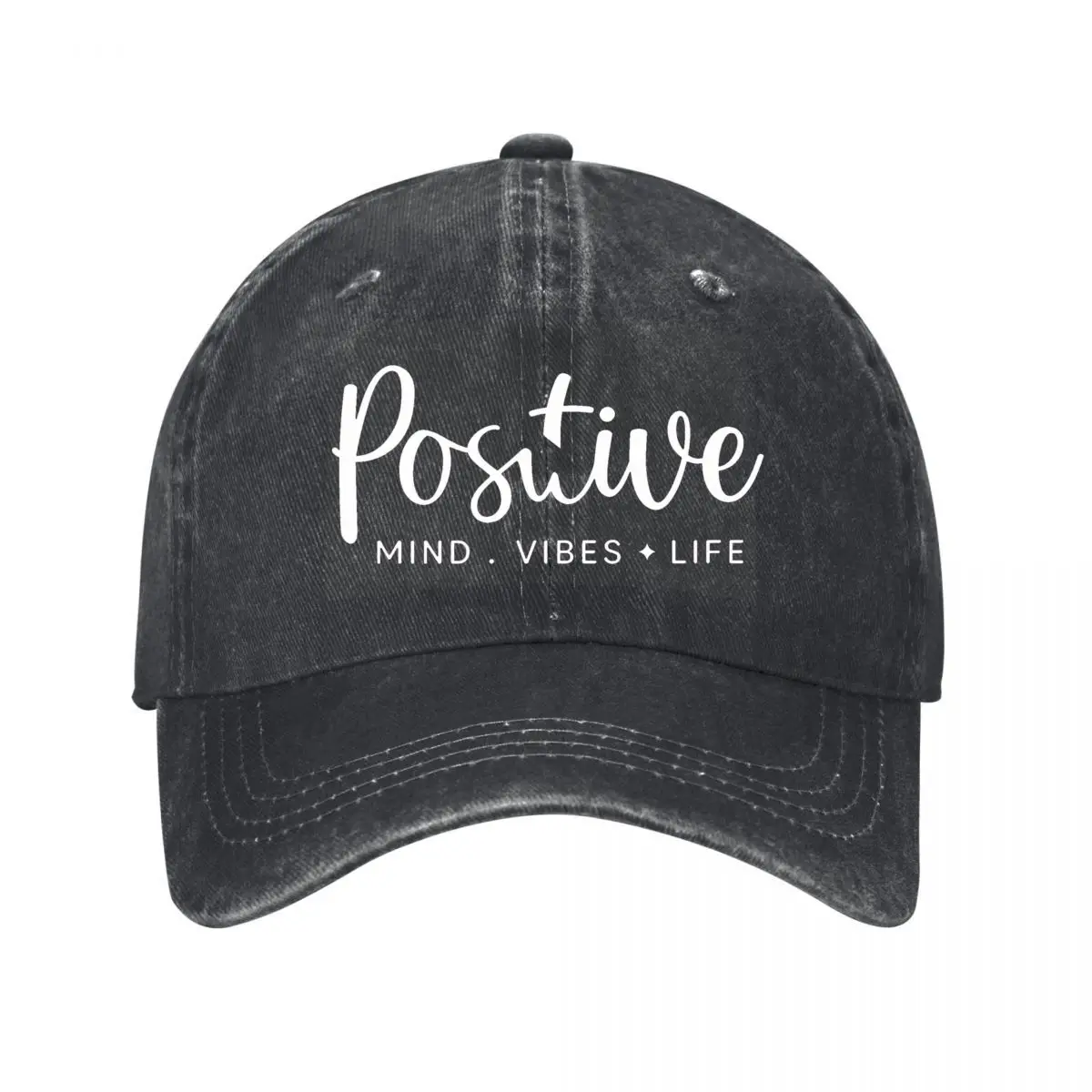 Positive Mind Positive Vibes Positive Life Inspirational Quote Baseball Cap Men Women Distressed Washed Sun Cap Outdoor