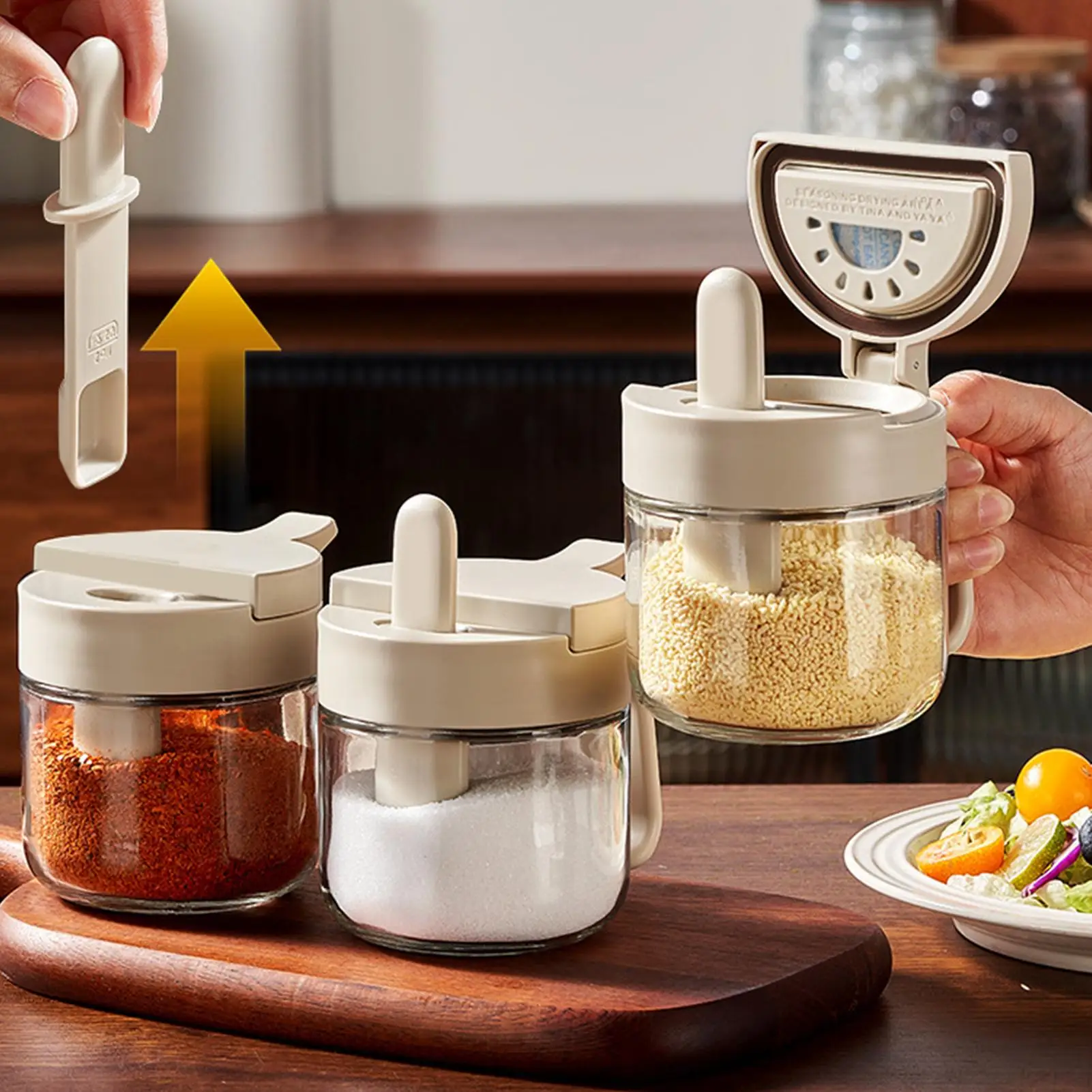 Seasoning Jar Leak-Proof Salt Storage with Spoon Kitchen Seasoning Jar with Lid for Kitchen Countertop Pantry Cabinet Home