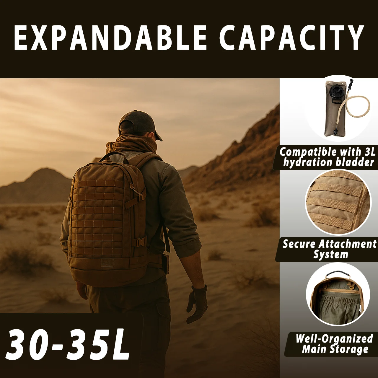 Unleash the Beast: New Coyote Brown Tactical Backpack for‎ Warriors! Perimeter-25-Backpack-Coyote-  main image 3