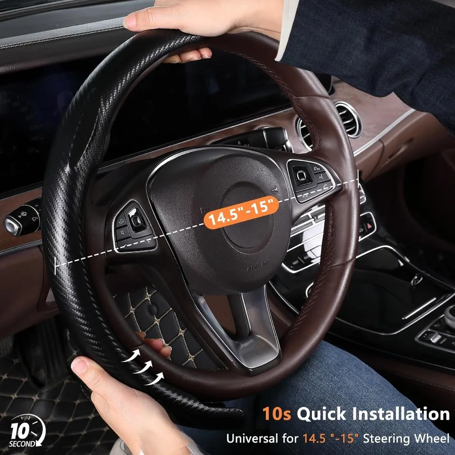 ألياف الكربون غطاء عجلة القيادة 2 قطعة مشبك عدم الانزلاق على غطاء عجلة القيادة رقيقة جدا تنفس العالمي صالح 14.5 "15" عجلة #6