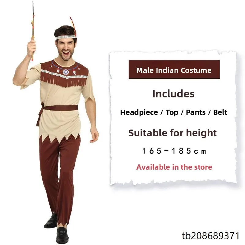 زي القائد الهندي التقليدي للنساء، زي الأداء في الهالوين، زي الرجل البري الأصلي للرجال والنساء، زي المسرح العرقي التقليدي #3