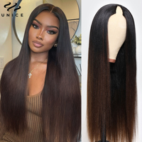 UNice Hair Chestnut Brown Yaki Straight V Part Wig With Invisi Drawstring Protective Human Hair Wig 150% Density
