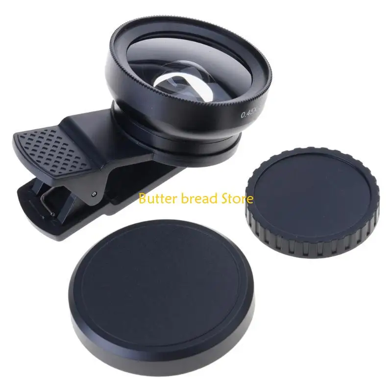 W89C 0.45x Magnification Wide Lens Universal Adjustable Phone Clip Shatterproof Lens for Mobile Photography