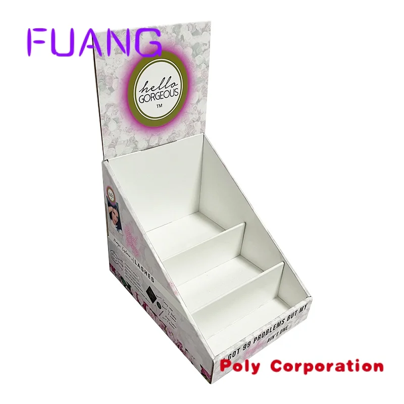 Custom  Wholesale supermarket door custom promotion rack cardboard cosmetics eyelash stand storage makeup small product display 