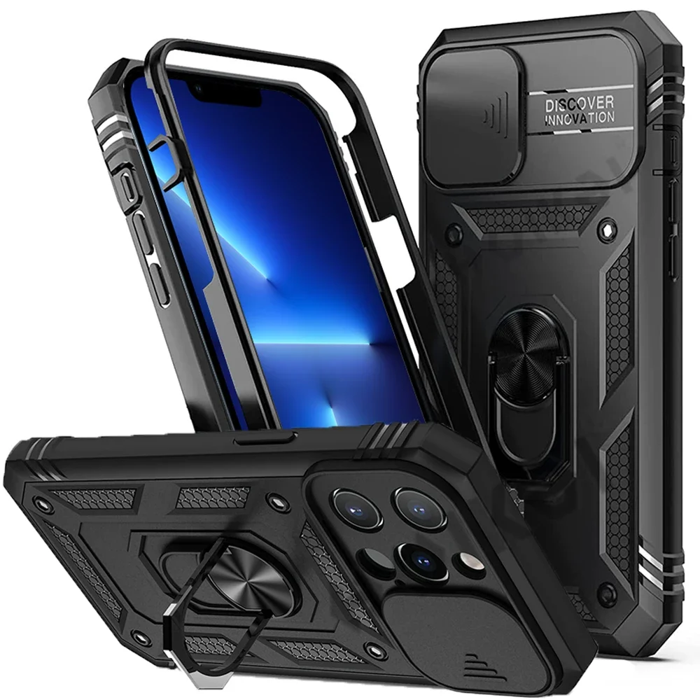 Case For iPhone 16 15 14 Pro Max 13 12 11 SE Plus XS XR Heavy Duty with Camera 360 Degree Rotate For Kickstand Sturdy  Cover