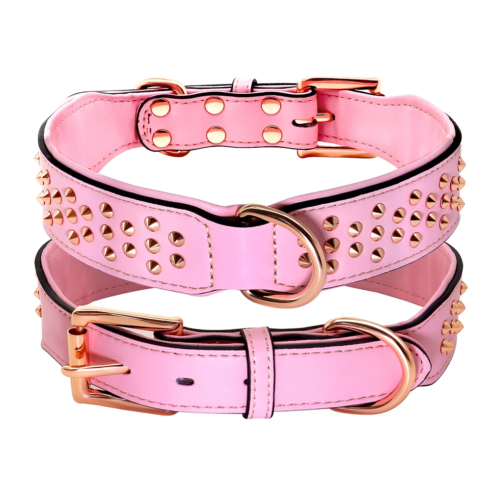 Adjustable Leather Dog Collar With Metal Spikes For Large Dogs_voghion.com