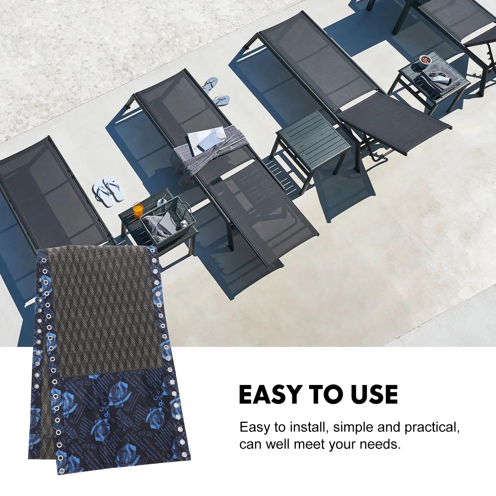 

Folding Chair Fabric Patio Chairs Replacement Blue Flower Durable Portable Beach Cloth Accessories Lounge Supplies Fishing
