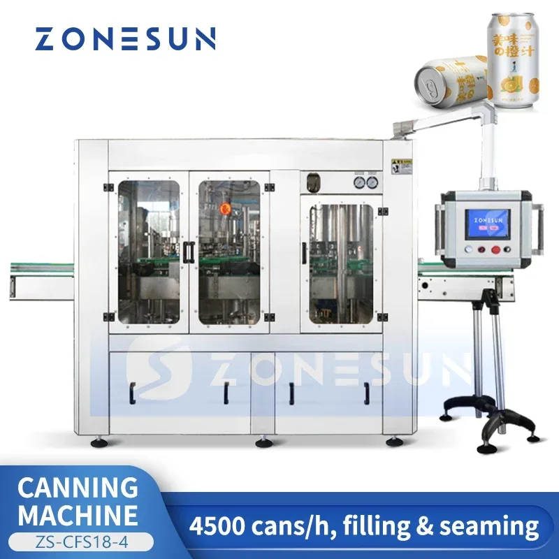 ZONESUN Automatic Beer Canning Line Tin Can Filling and Sealing Machine Can Filler Seamer Isobatic Filling ZS-CFS18-4