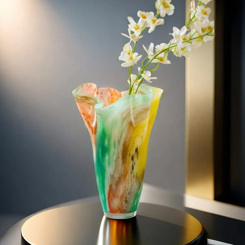 Color cabbage texture large diameter glazed vase high sense flower arrangement decorative art antique flower device ornament