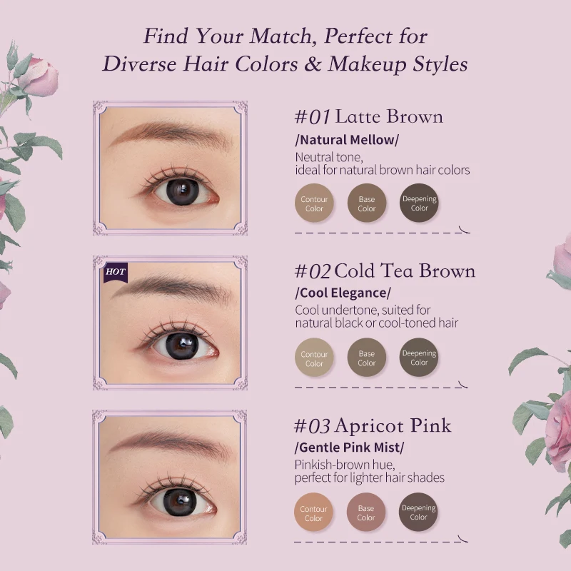Flower Knows Eyebrow Makeup Kit, Long-Lasting Matte Brow Powder Midsummer Fairytales Collection Eyebrow Palette สีน้ำตาลเข้ม