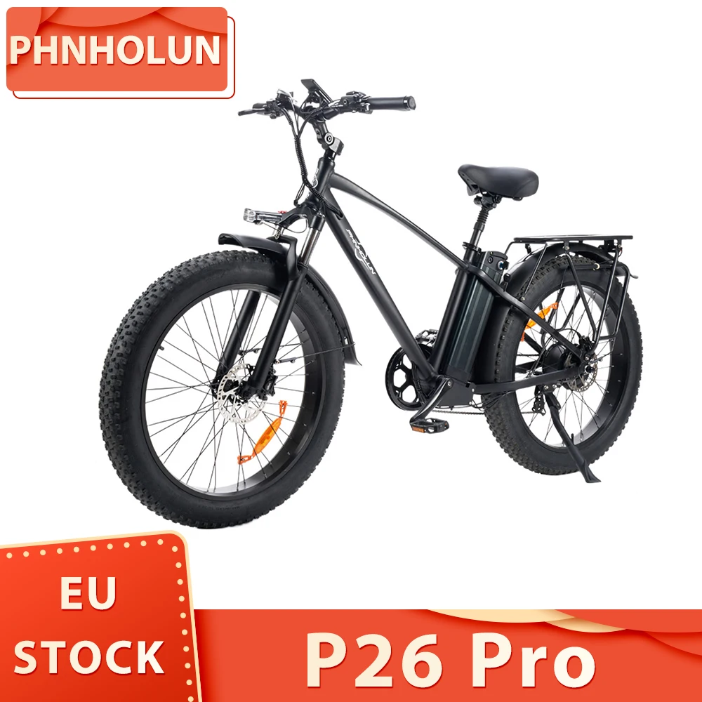 PHNHOLUN P26 Pro Electric Bike 1000W Motor 48V 24AH Removable Battery 26*4.0 inch Fat Tires E-Bike 55km/h Max Speed 120km Range