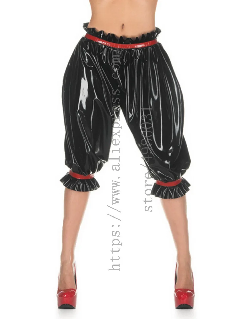 

Women's loose pants casual style black latex bloomers to knee what is made of 0.4mm thickness natural latex materials