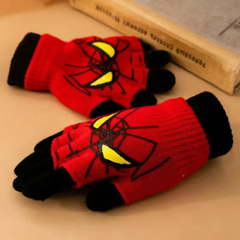 

Marvel Spider Man Cotton Gloves Avengers Superheroes Knitted Thicken Full Finger Winter Warm Coldproof Student Children Gifts