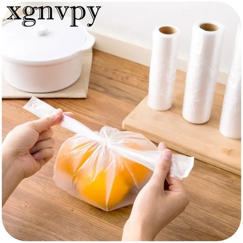 xgnvpy 100PCS Transparent Roll Fresh Keeping Plastic Bags Food Saver 3 Sizes Storage Bags with Handle for Food Preservation