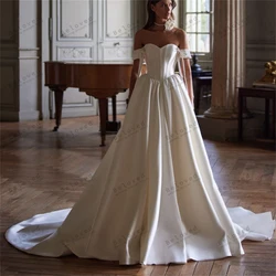 Simple Wedding Dresses Satin Elegant Bridal Gowns Off The Shoulder Robes Sweep Train Floor Length Classic Vestidos De Novia 2024