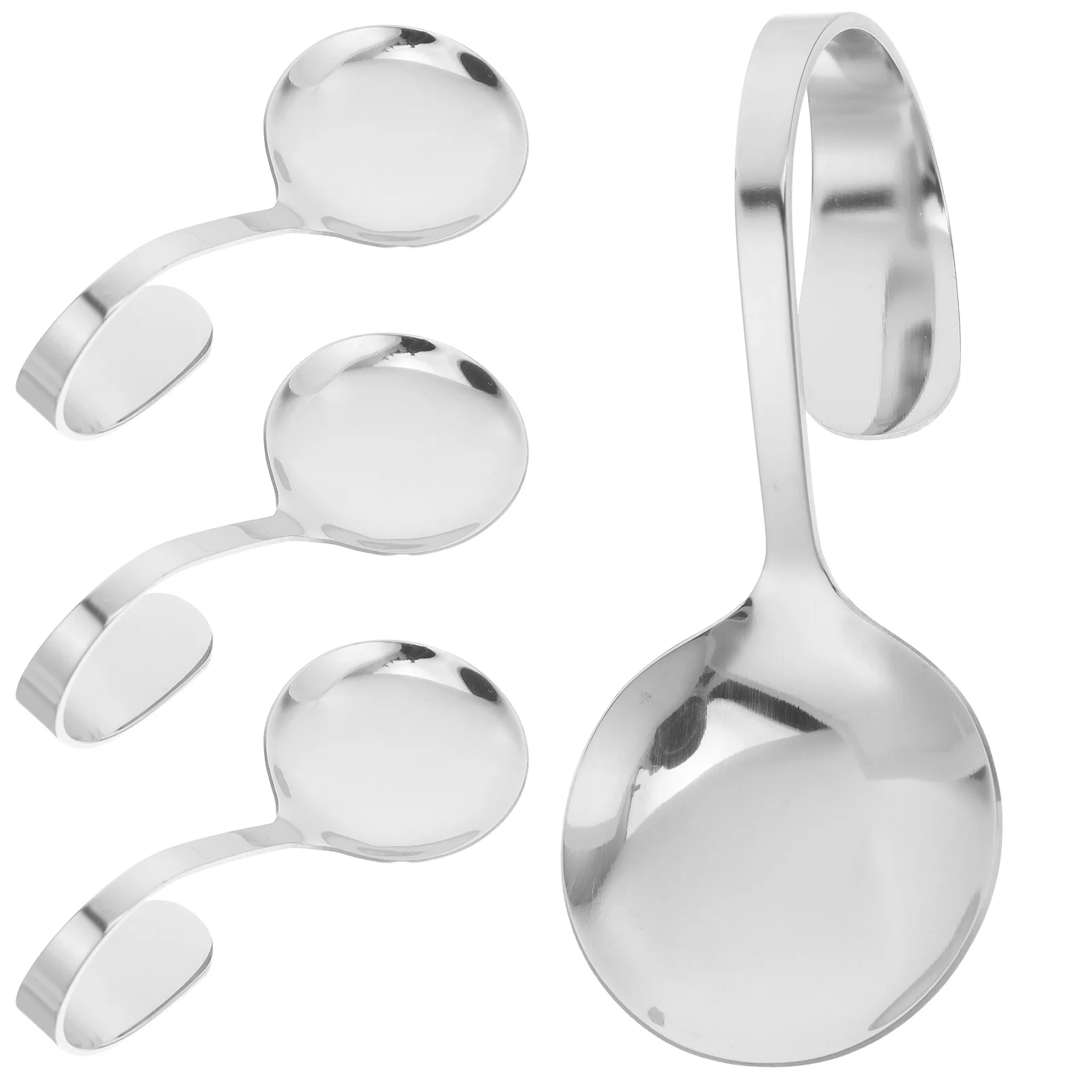 

4Pcs Decorative Curved Handle Spoons Fine Craftsmanship Stainless Steel Salad Cake Serving Utensil for Home Use