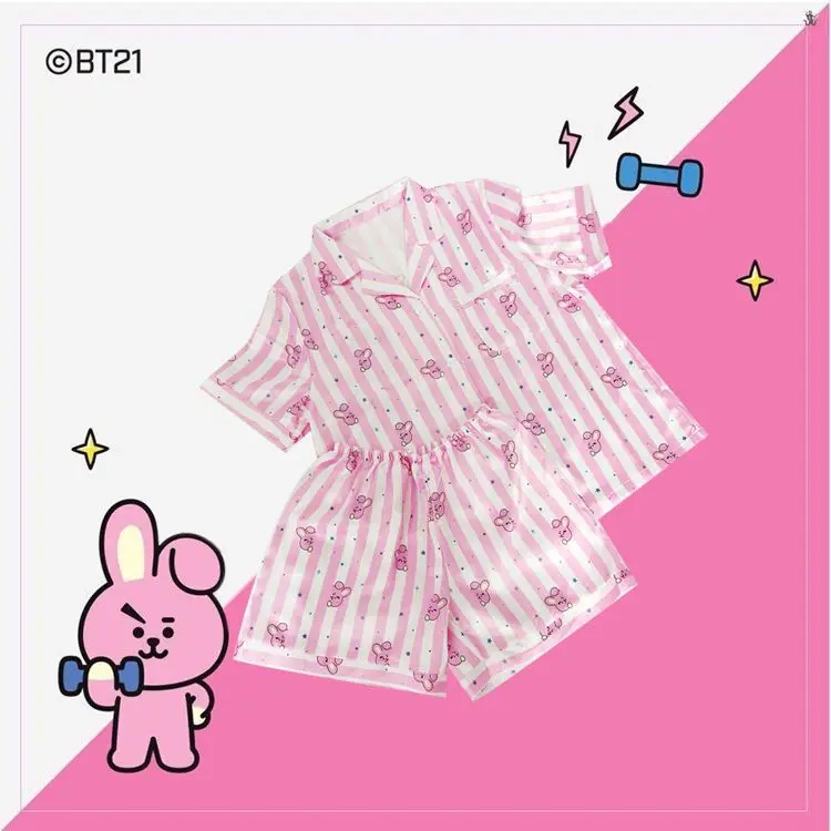 BT21 Sleepwear, Home Wear, Casual Wear, Short Sleeved T-Shirt, Shorts Two-Piece Set for Men and Women in Summer view 3