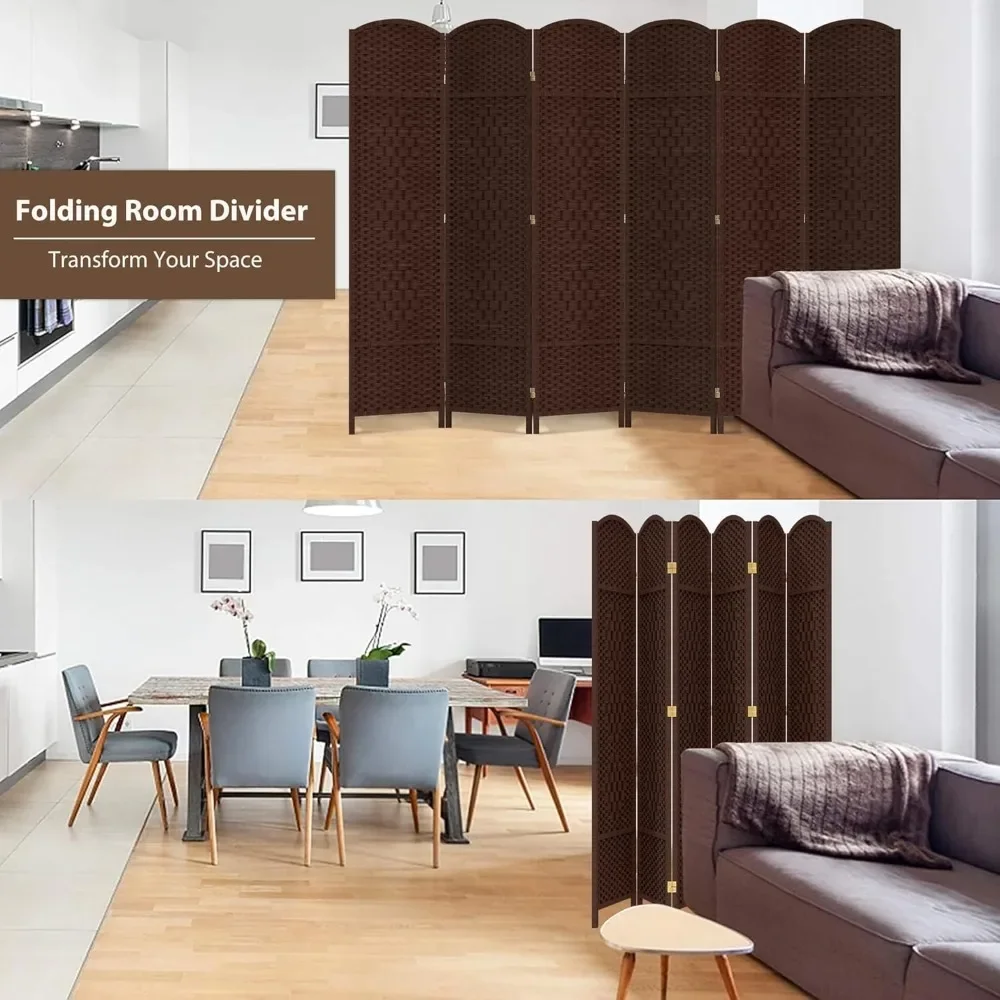 Room Divider  Weave Fiber Freestanding Double Hinged Extra Wide Folding Screen for Patio Privacy