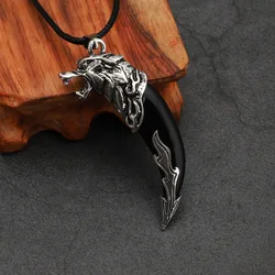 Black&White Mighty Wolf Fang Resin Pendant Necklace Stainless Steel Silvery Chain For Women&Men 60cm Chain Charm Jewelry 2025