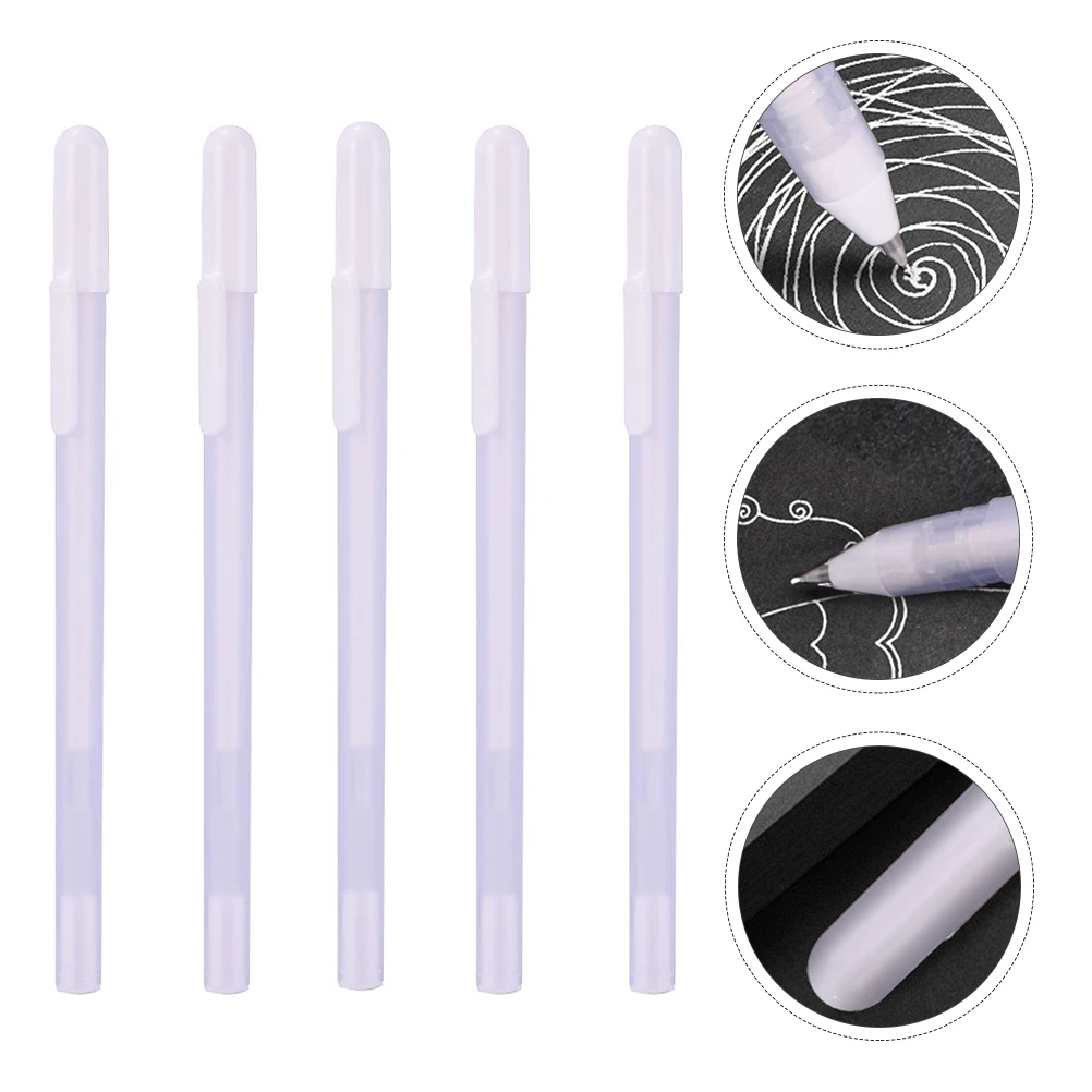 

5pcs White Gel Ink Pens Fine Tip 0.8mm Highlight Marker for Dark Paper Art Craft Cards Neutral Pen Gel Supplies