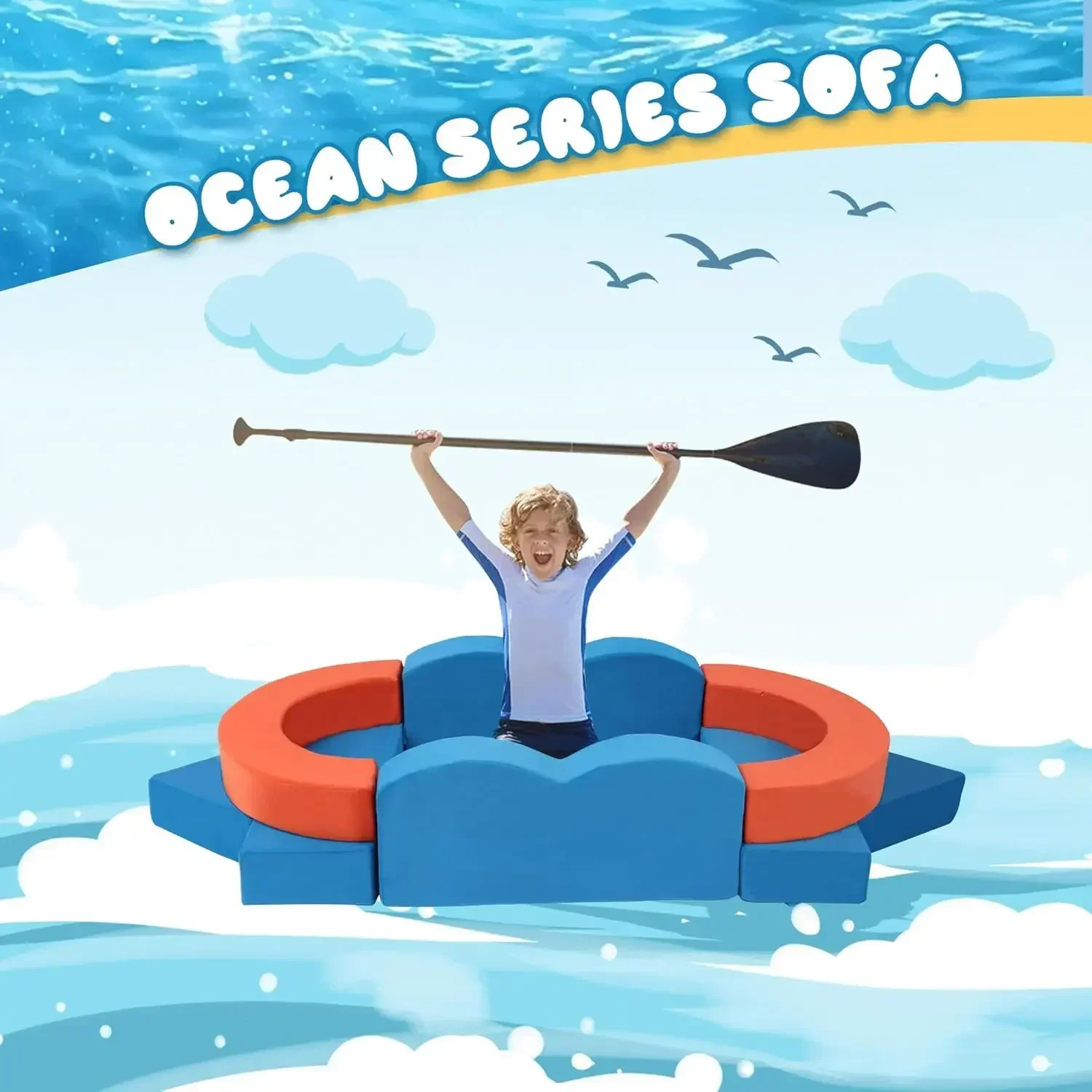 Sofá infantil para brincar, sofá infantil para sala de jogos, quarto, salas de estar, sofá infantil para inspirar a criatividade infantil, tema oceano modular