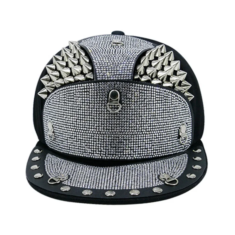 Men Women Cool Metal Rivet Armor Diamond Inlay SunShade Baseball Cap Sport Sunscreen Hip Hop Punk Street Dance Flat Hat A63