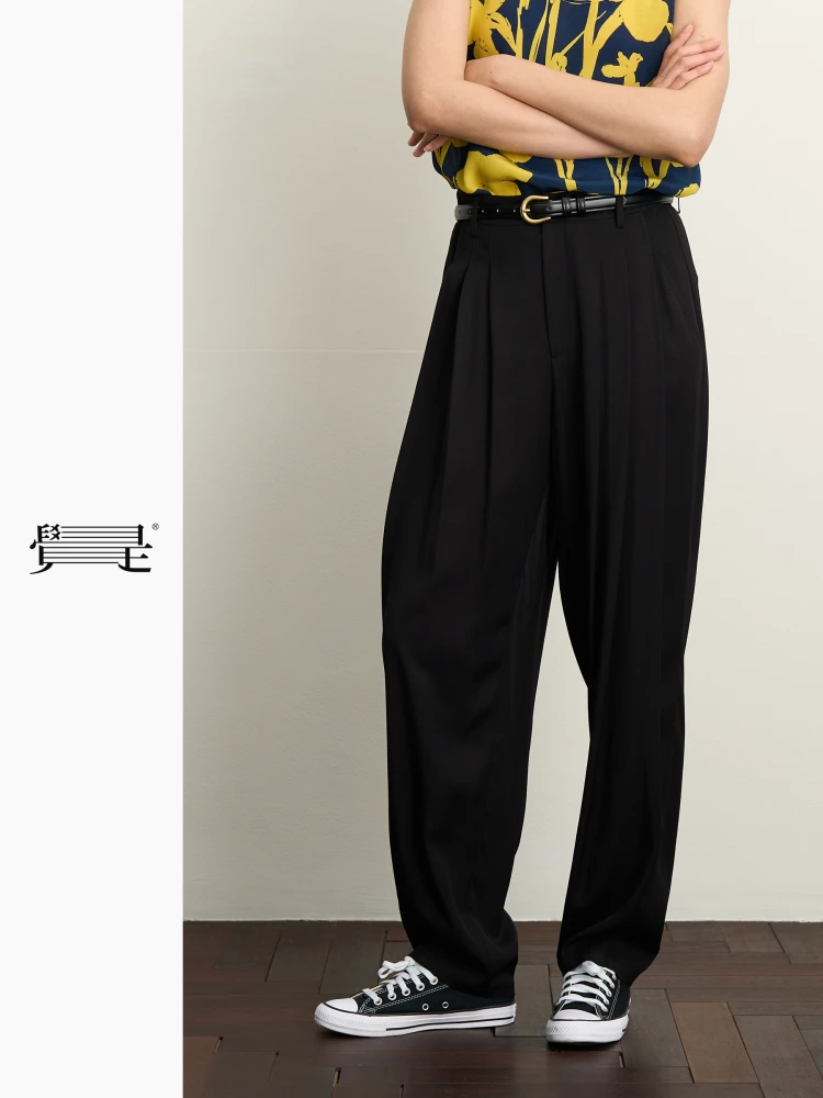 

Bla Original Zigzag 3D Pleated Cone Pants Straight Leg Casual Trousers for Women Simple Sle Versatile Loose Fit Thin Mate...