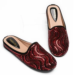 Woman Fashion Comfortable Party Slippers Nigeria Red Color Half Shoes Elegant Flat Shoes for  2025 Latest Design